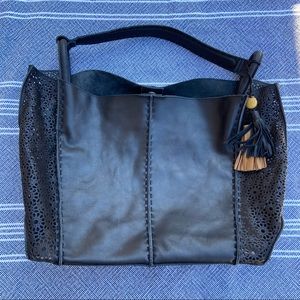 The Sak black leather lasercut large shoulder tote bag